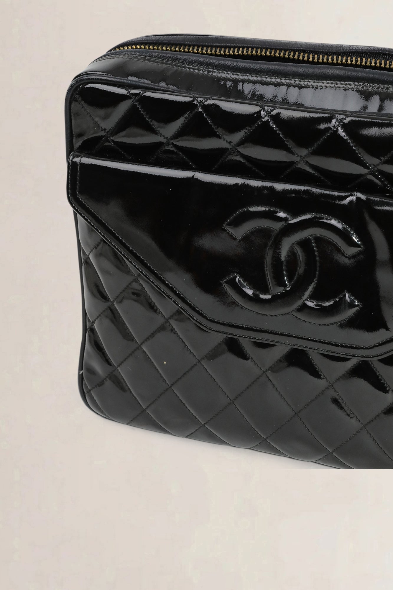 Chanel Black Quilted Patent Leather Camera Crossbody Bag