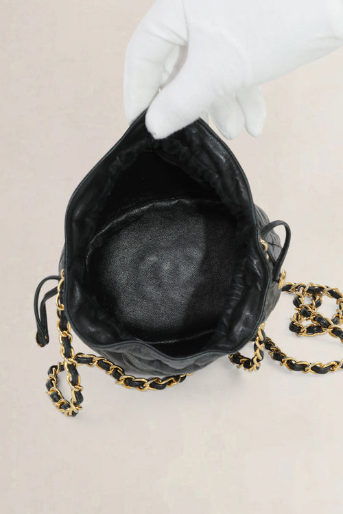 Chanel Black Lambskin Drawstring Bucket Bag
