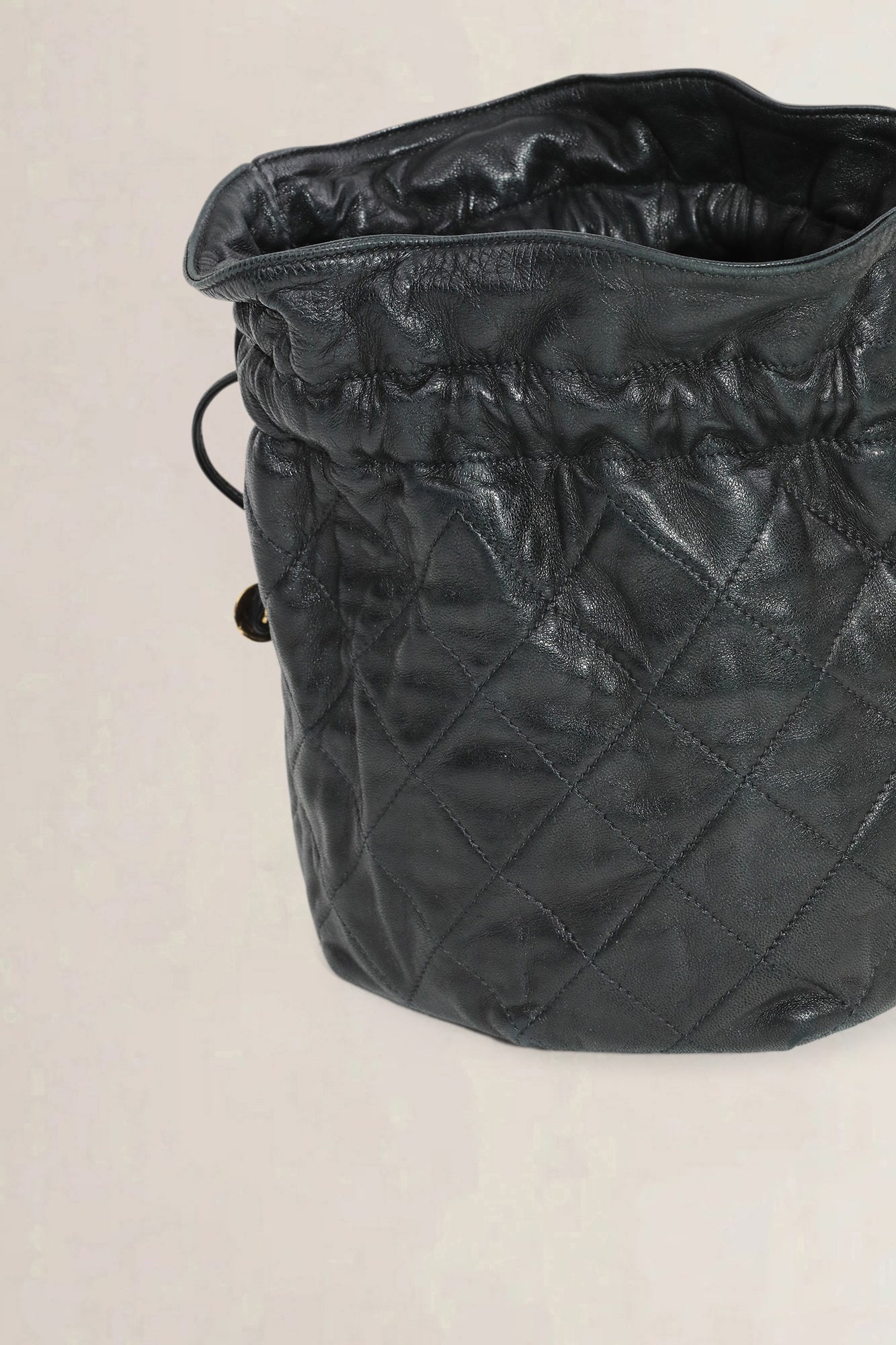 Chanel Black Lambskin Drawstring Bucket Bag