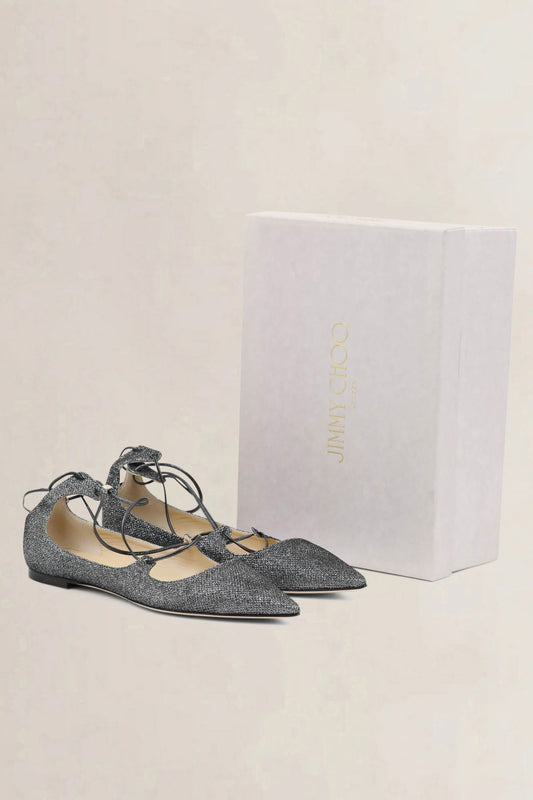 Jimmy Choo Glitter Lace-Up Flats