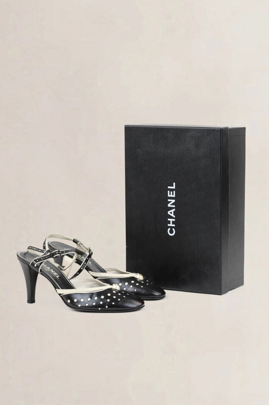 Chanel Black/White Slingback Heels