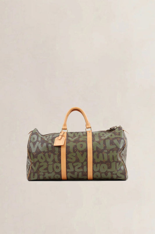 Louis Vuitton Keepall 50 Limited Edition Khaki Graffiti Stephen Sprouse Top Handle Bag