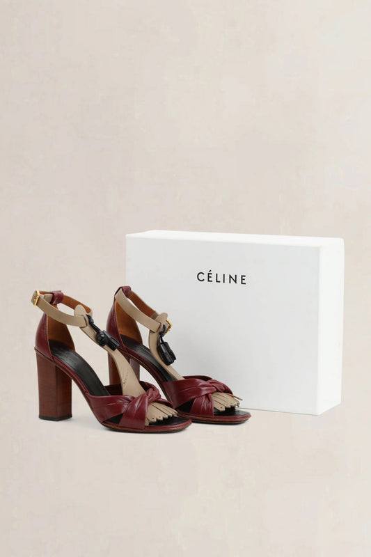 Céline Burgundy Fringe Sandals