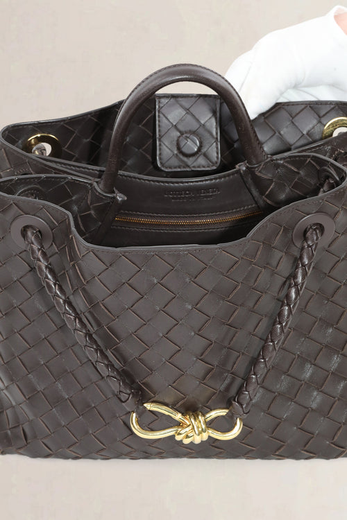 Bottega Veneta Brown Intrecciato Leather Medium Andiamo Shoulder Bag