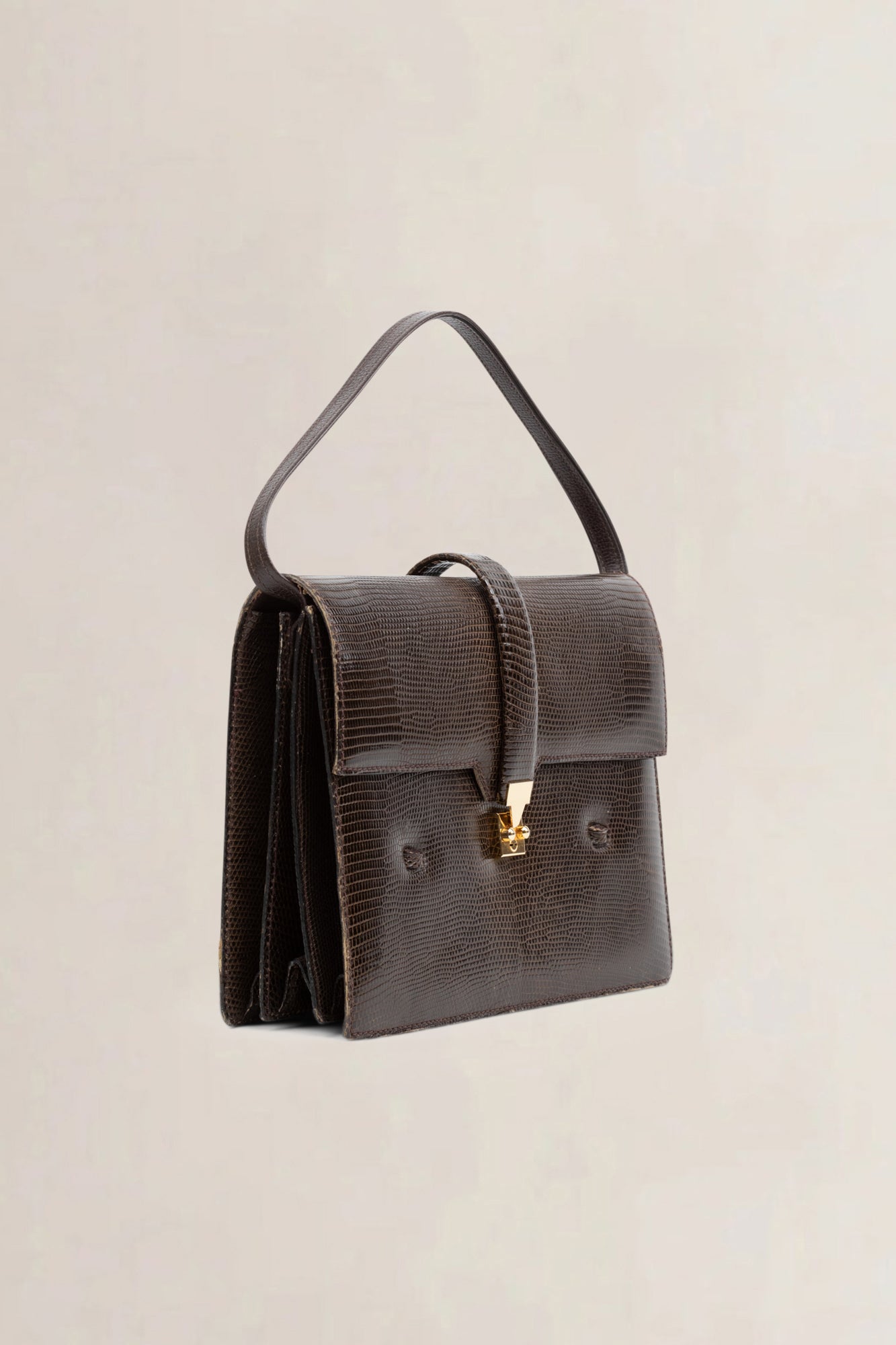 Berma Paris Vintage Brown Lizard Top Handle Bag