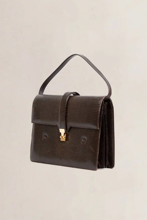 Berma Paris Vintage Brown Lizard Top Handle Bag