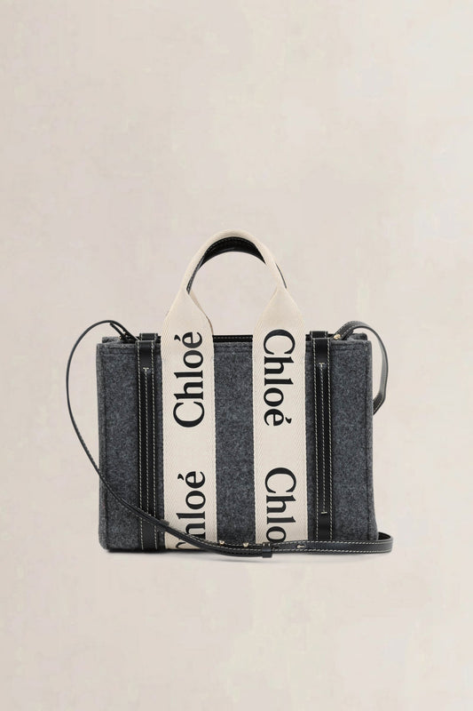 Chloé Grey Wool Woody Small Crossbody Bag