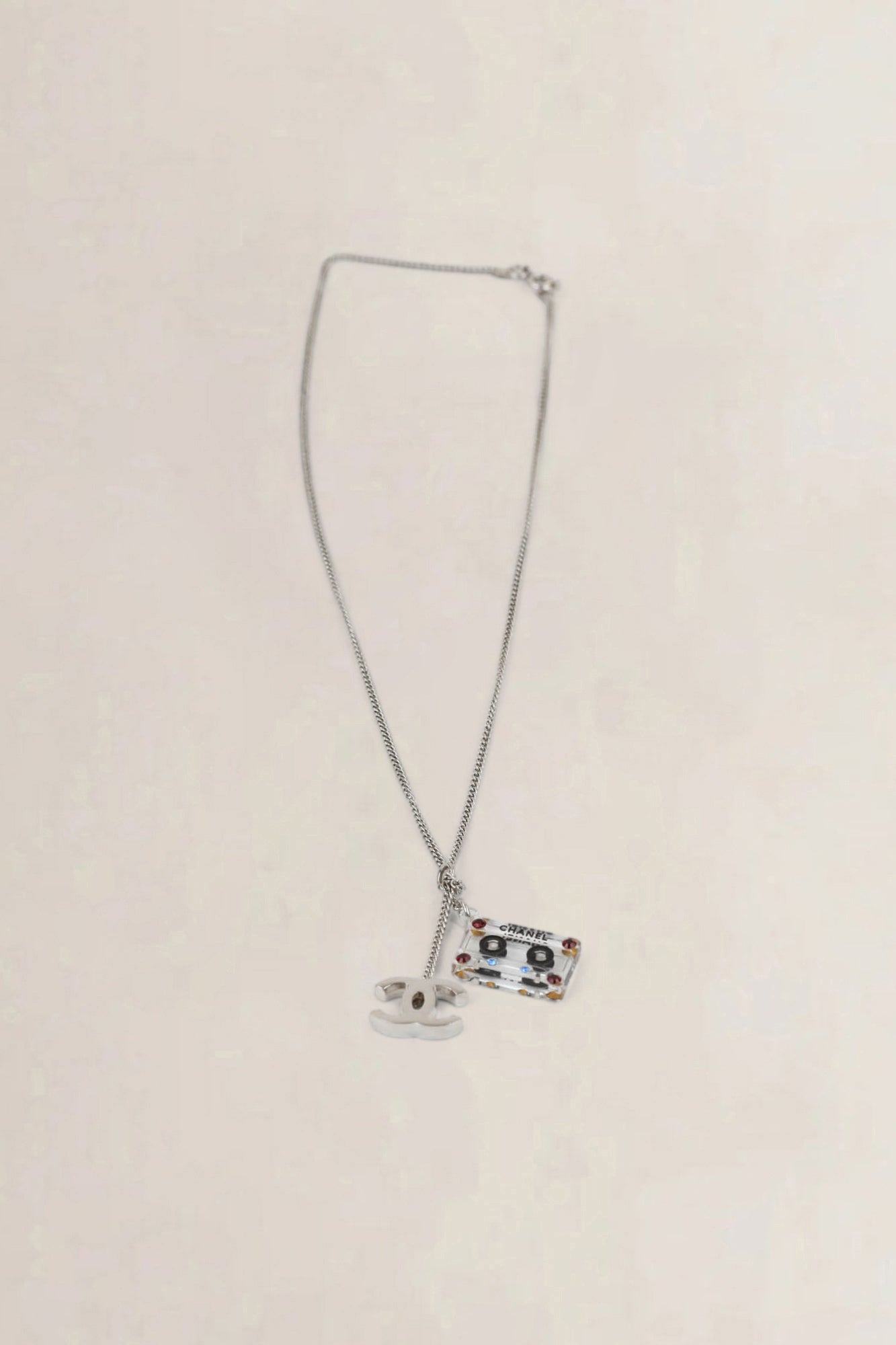 Chanel 2004 Silver CC Cassette Tape Necklace