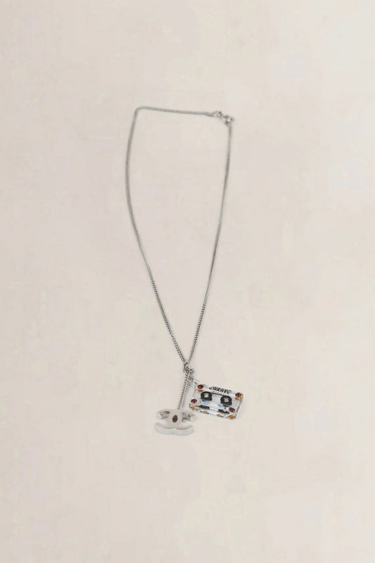 Chanel 2004 Silver CC Cassette Tape Necklace
