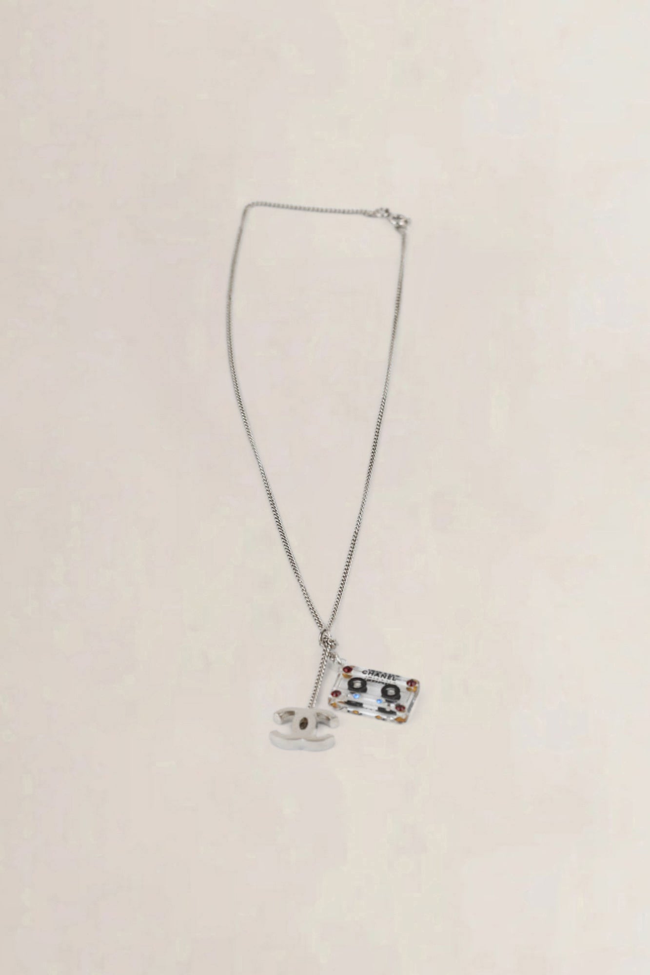 Chanel 2004 Silver CC Cassette Tape Necklace