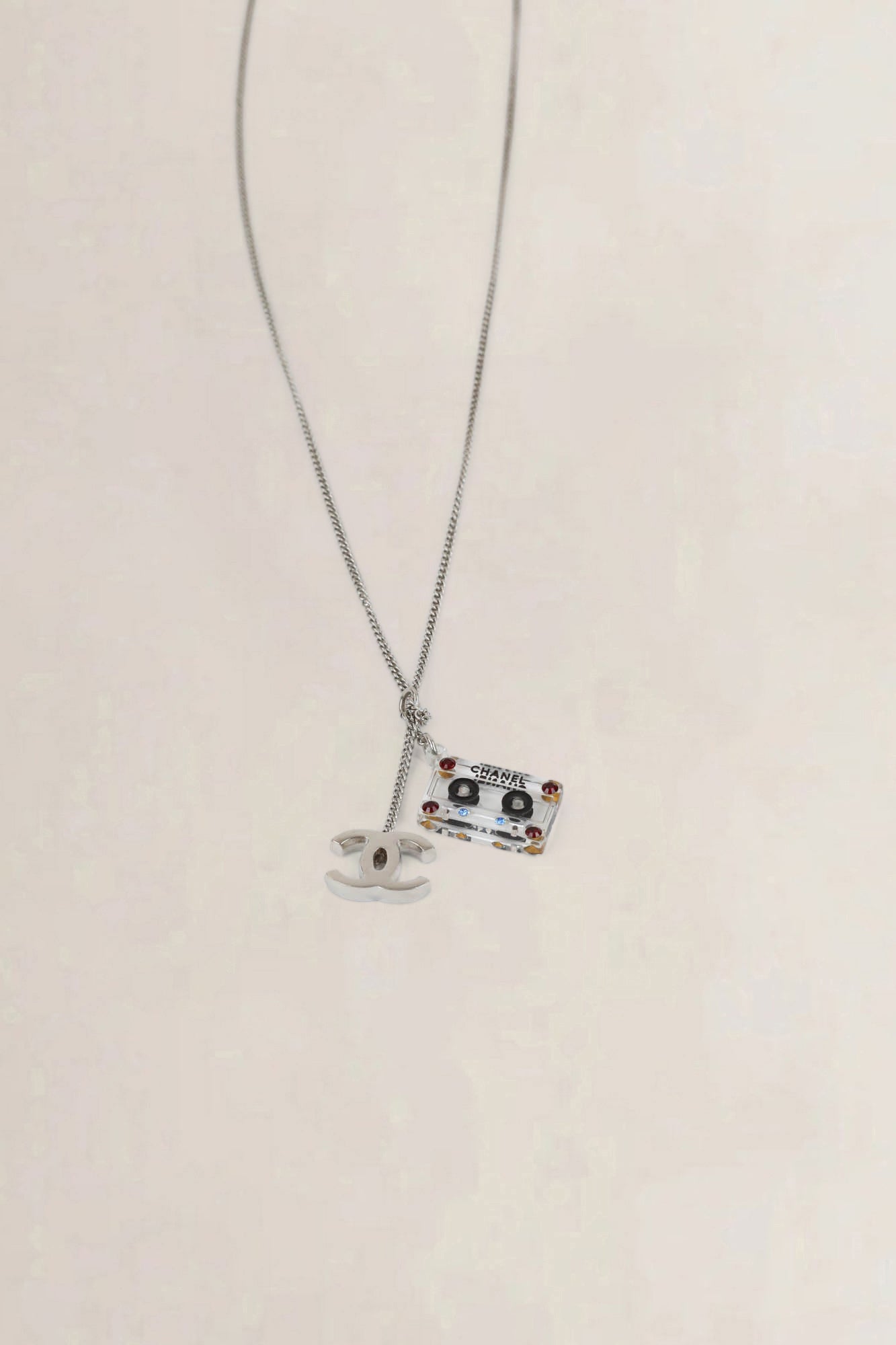 Chanel 2004 Silver CC Cassette Tape Necklace