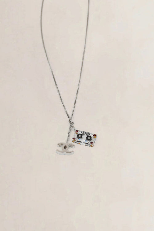 Chanel 2004 Silver CC Cassette Tape Necklace
