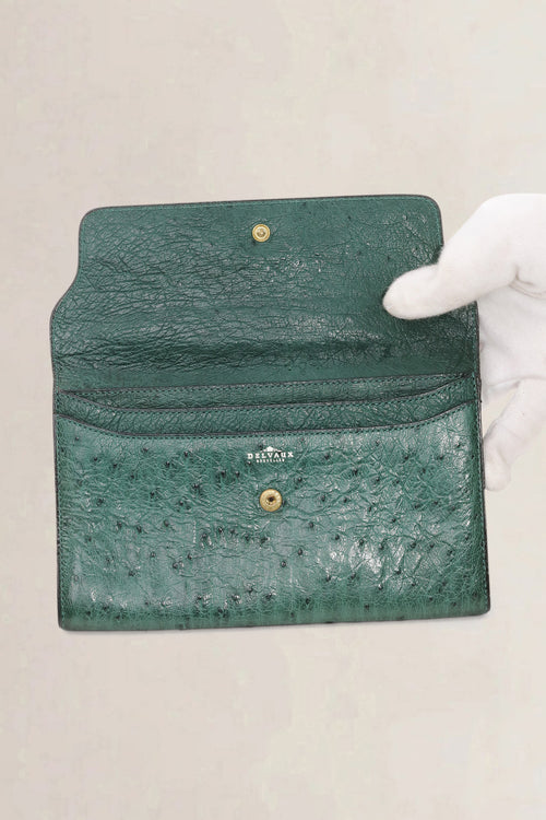 Delvaux Green Ostrich Wallet
