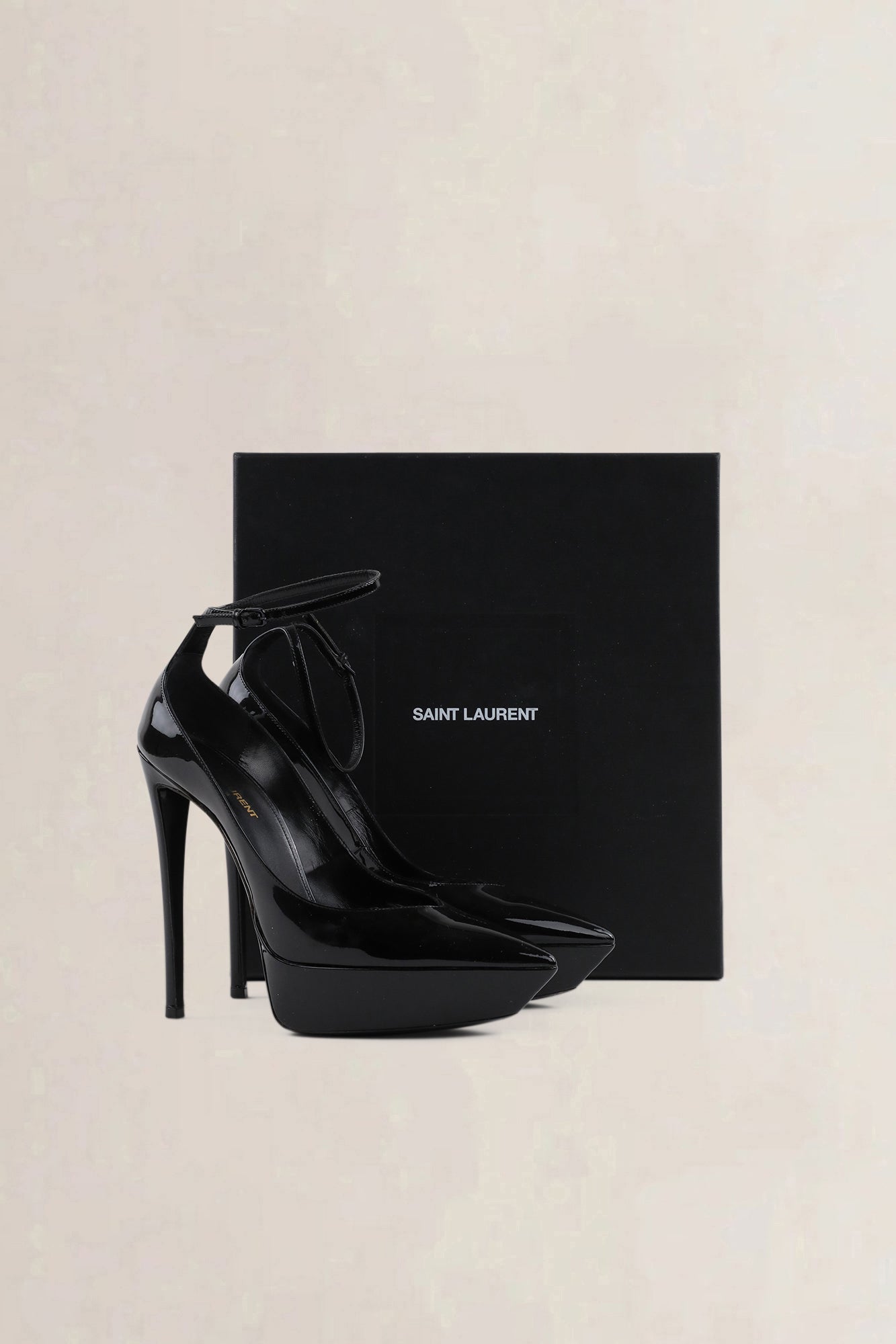 YSL Black Patent Leather Betty Ankle Strap Pumps
