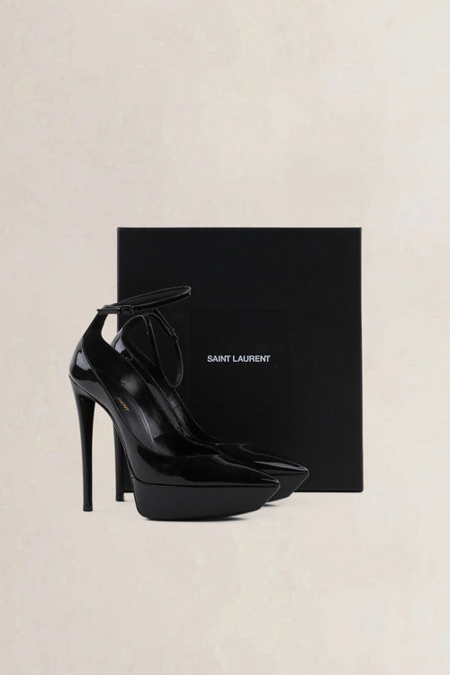 YSL Black Patent Leather Betty Ankle Strap Pumps