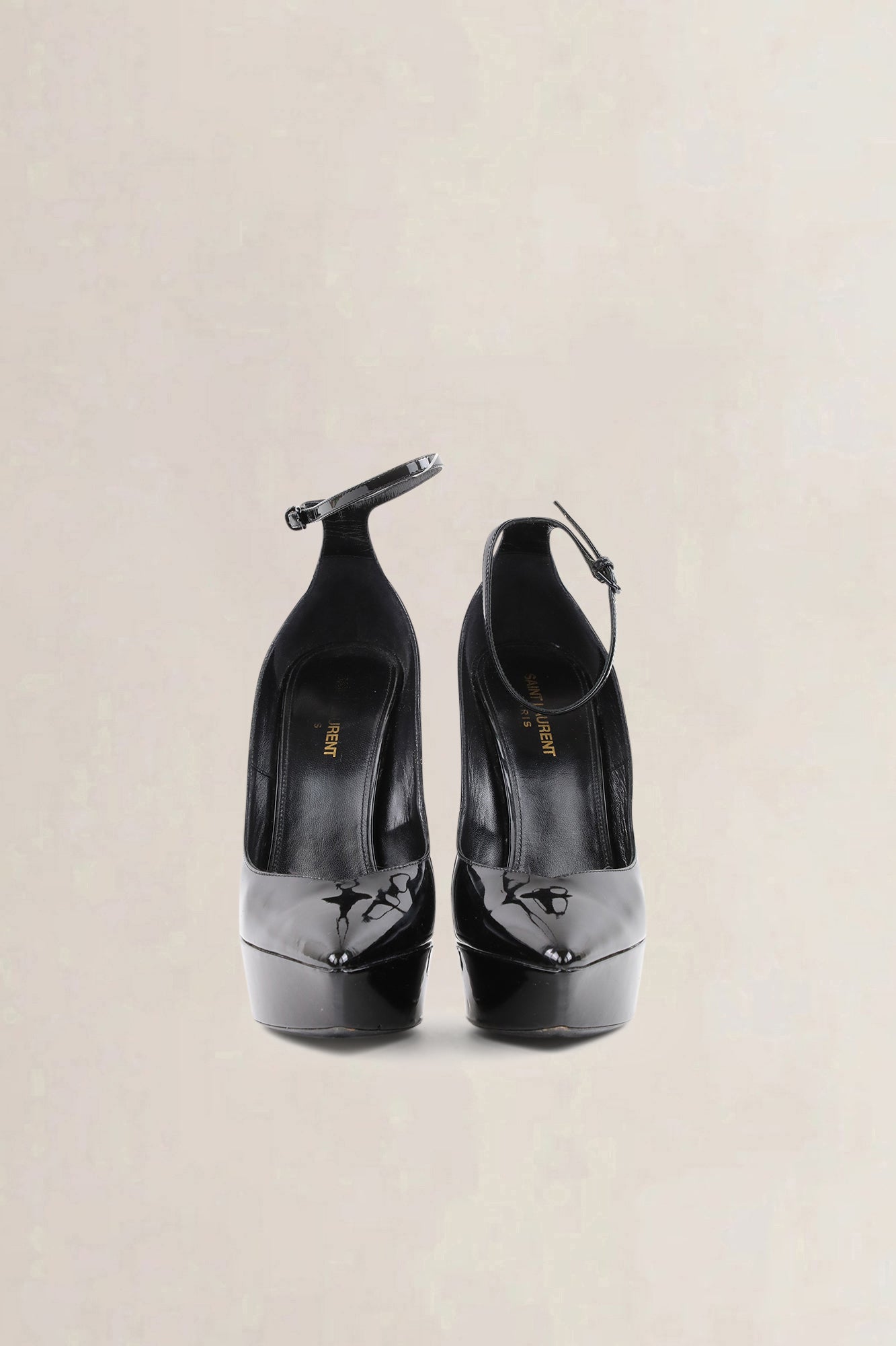 YSL Black Patent Leather Betty Ankle Strap Pumps