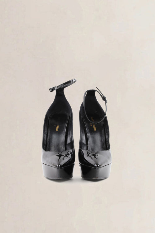 YSL Black Patent Leather Betty Ankle Strap Pumps