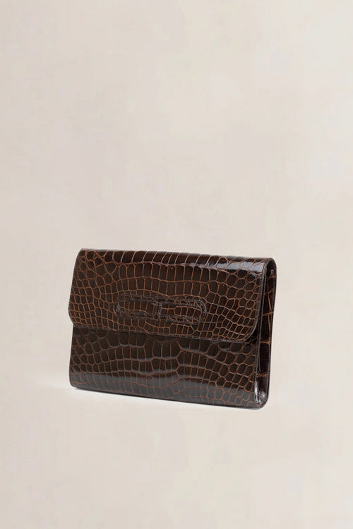 Delvaux Brown Croco Clutch