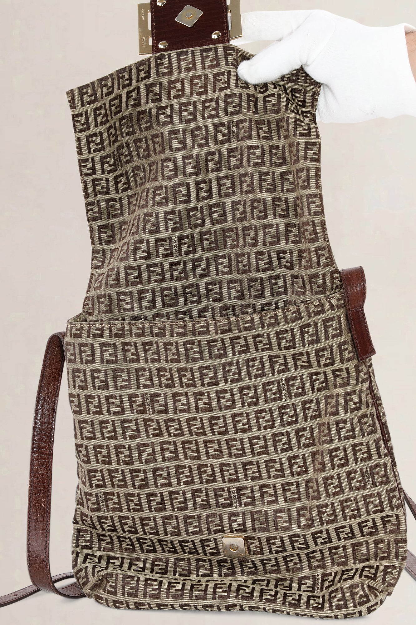 Fendi Brown Zucchino Baguette Crossbody Bag