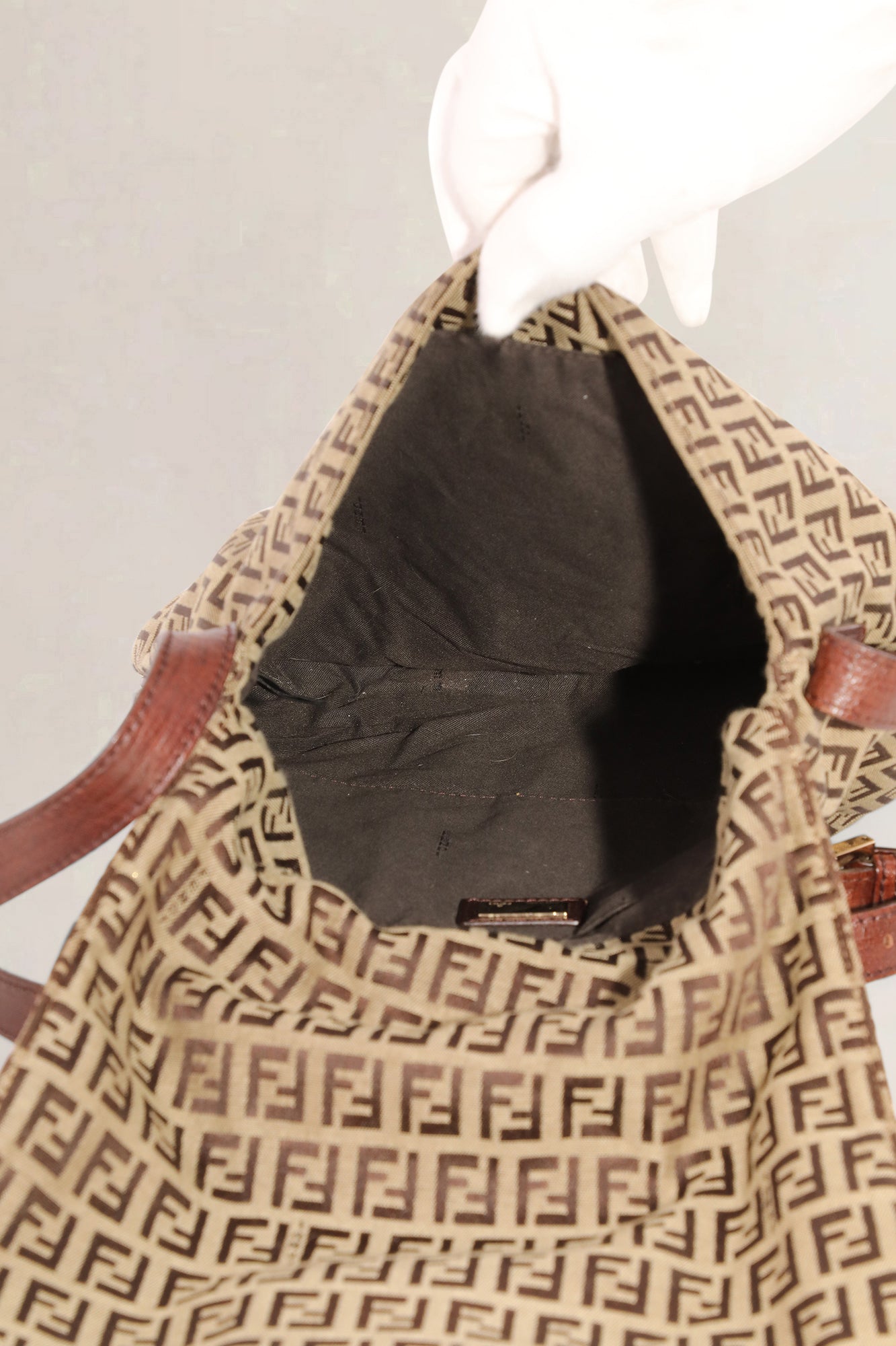 Fendi Brown Zucchino Baguette Crossbody Bag