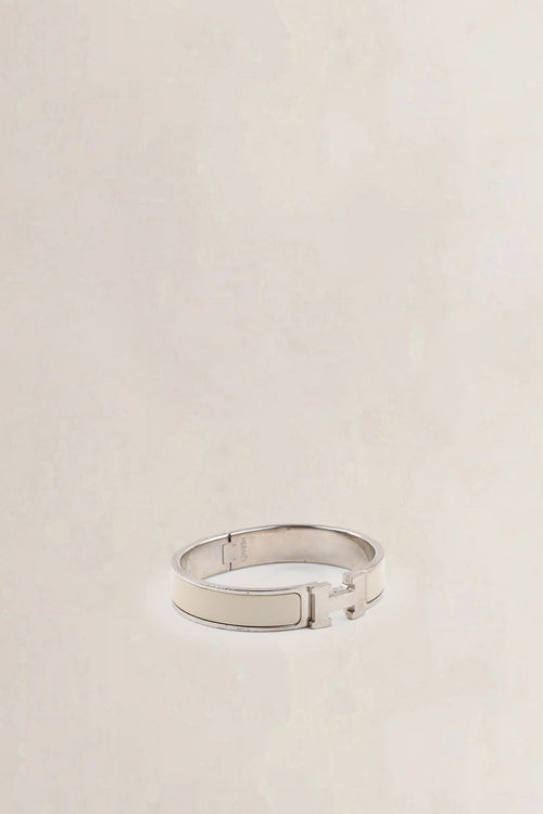 Hermès White Clic H Silver  Bracelet
