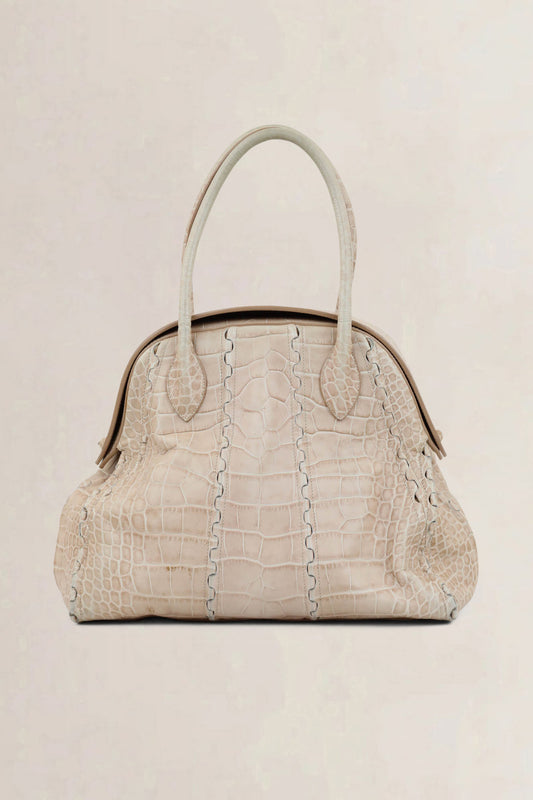 Alaïa Light Pink Croccodile Embossed Dome Top Handle Bag