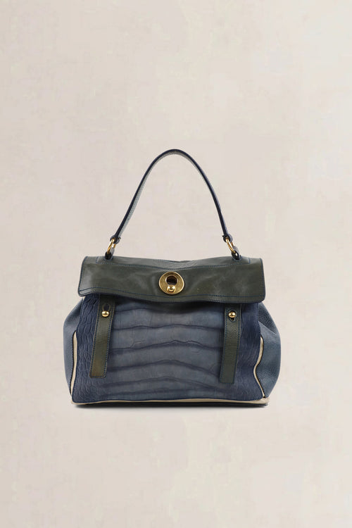 YSL Tricolore Croccodile Embossed Muse Two Shoulder Bag