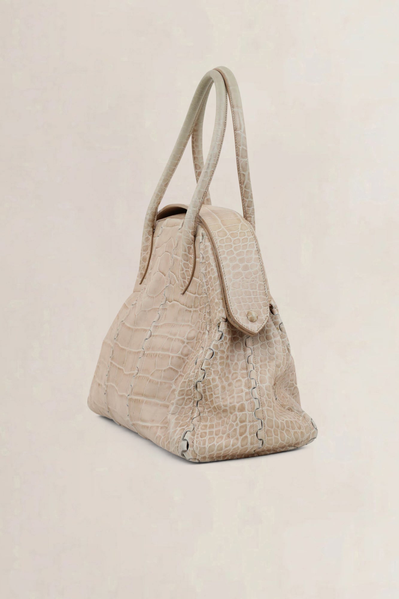 Alaïa Light Pink Croccodile Embossed Dome Top Handle Bag