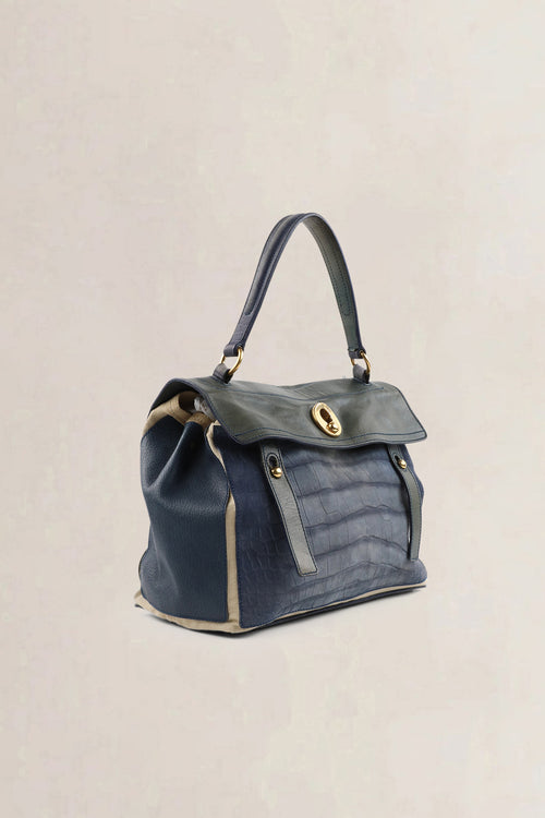 YSL Tricolore Croccodile Embossed Muse Two Shoulder Bag