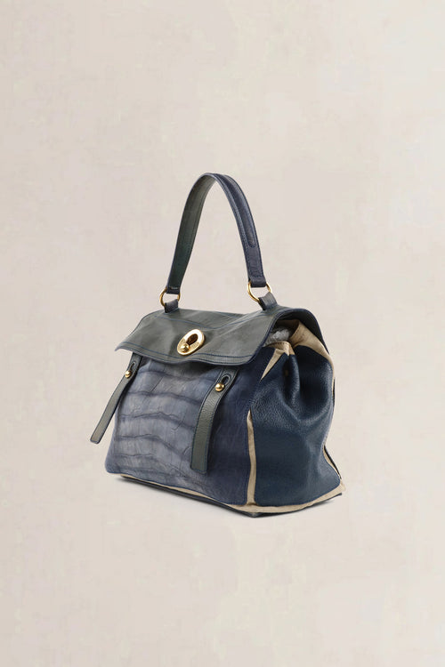 YSL Tricolore Croccodile Embossed Muse Two Shoulder Bag