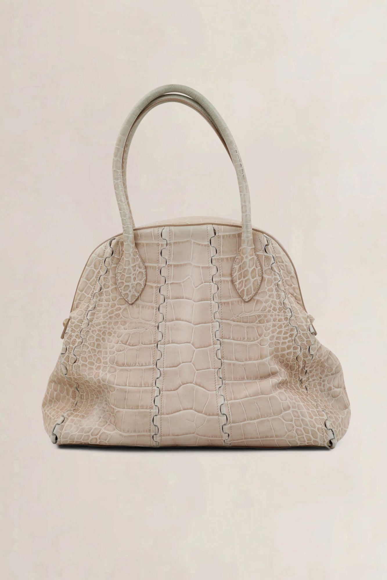 Alaïa Light Pink Croccodile Embossed Dome Top Handle Bag