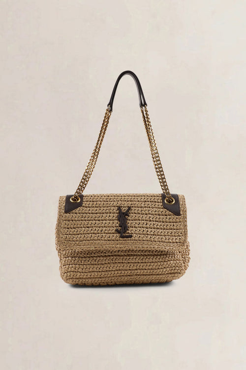 YSL Raffia Niki Medium Shoulder Bag