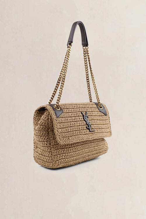 YSL Raffia Niki Medium Shoulder Bag