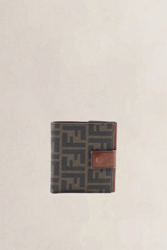 Fendi brown canvas leather compact wallet — preloved