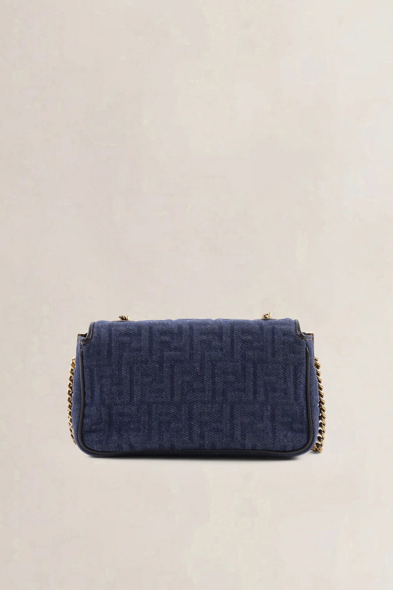Fendi Dark Blue Denim Chain Baguette Midi Crossbody Bag