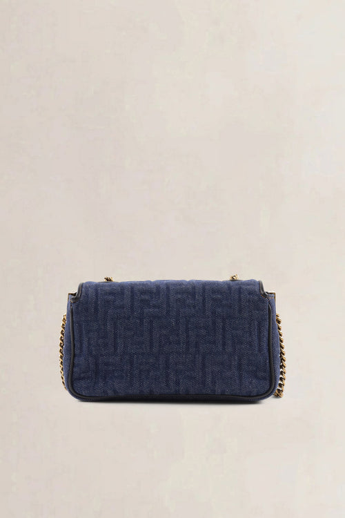 Fendi Dark Blue Denim Chain Baguette Midi Crossbody Bag