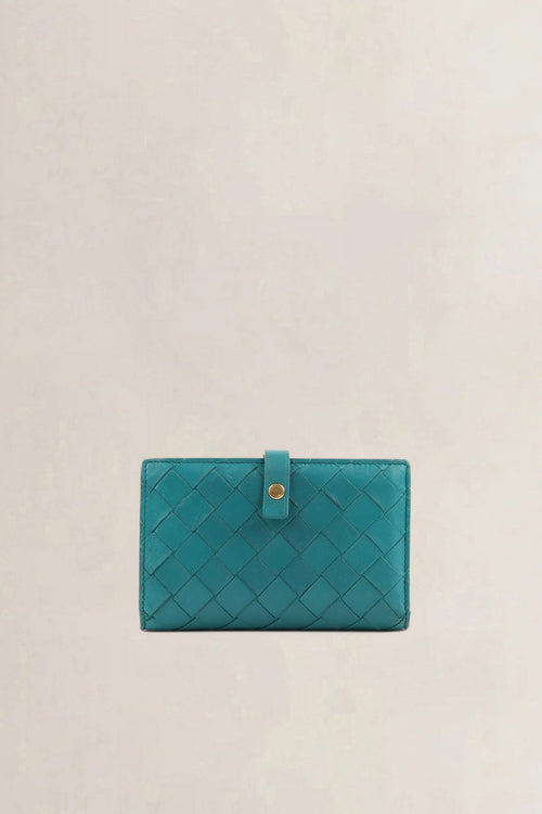 Bottega Veneta Turquoise Intrecciato Leather Wallet