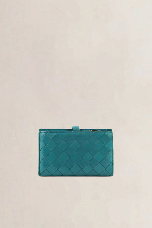 Bottega Veneta Turquoise Intrecciato Leather Wallet