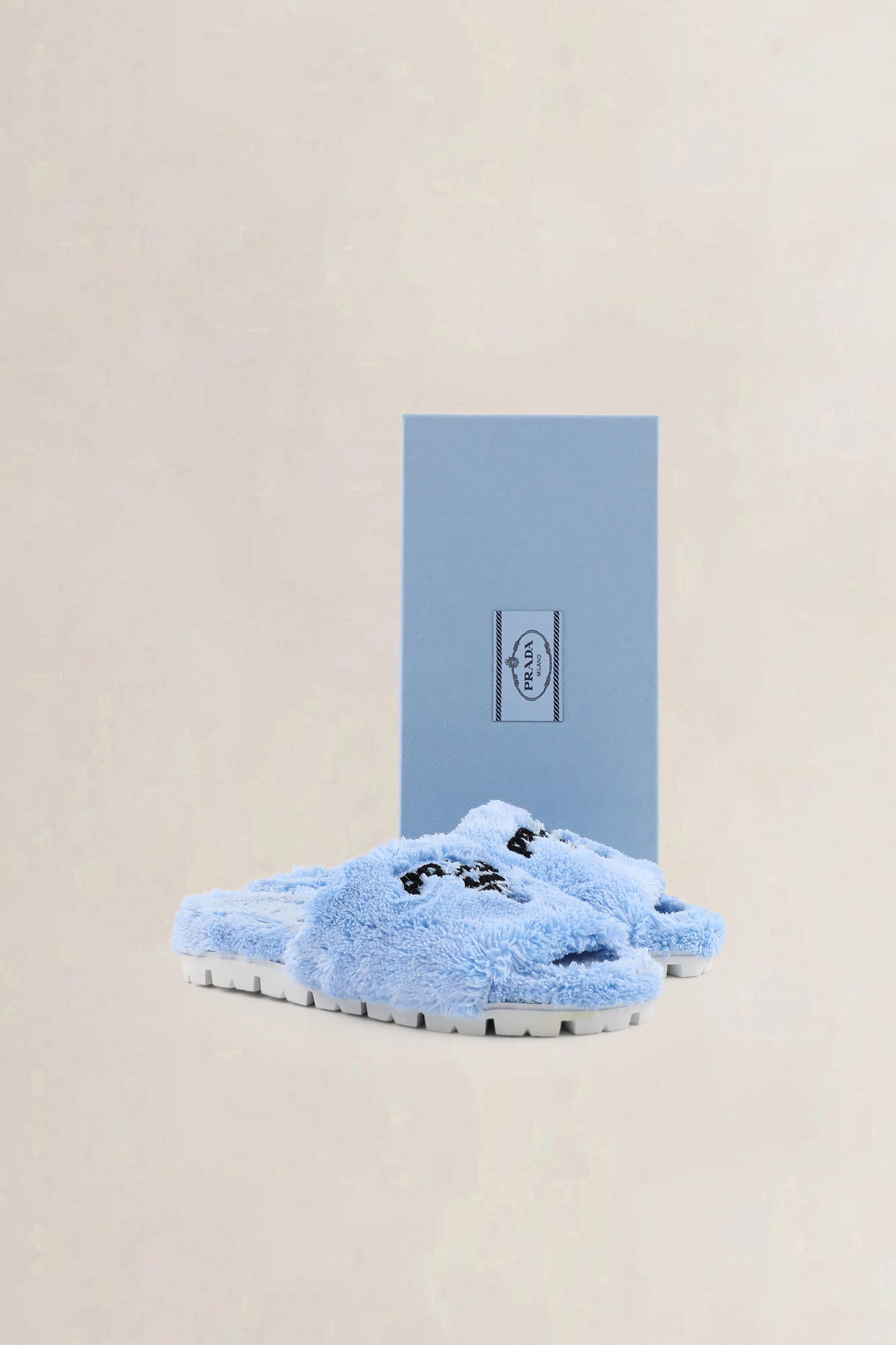 Prada Logo-Embroidered Terry-Cloth Slide Sandals