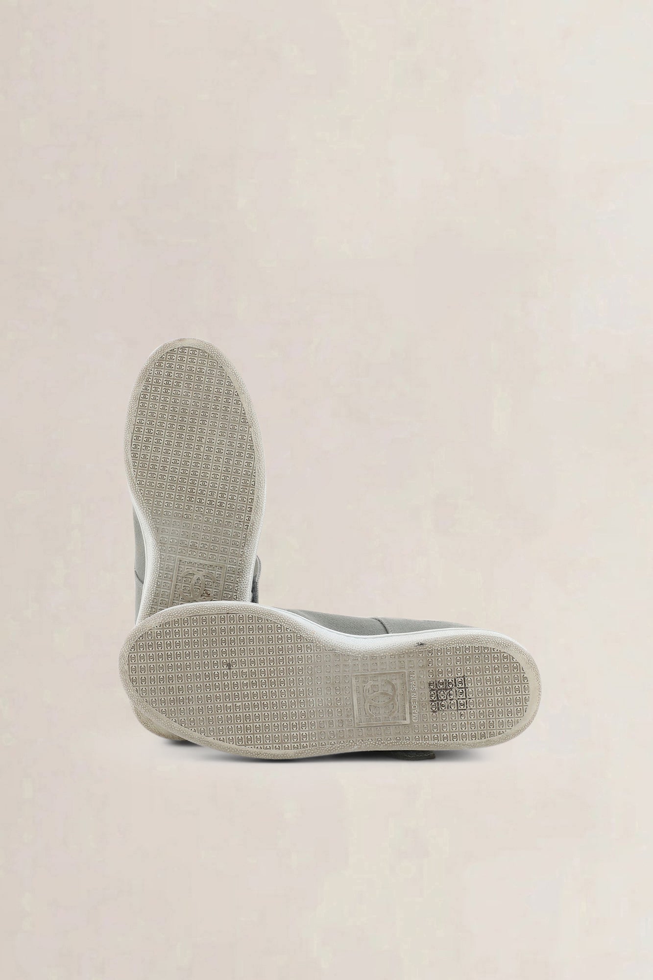 Chanel grey quilted cloth sneakers — preloved