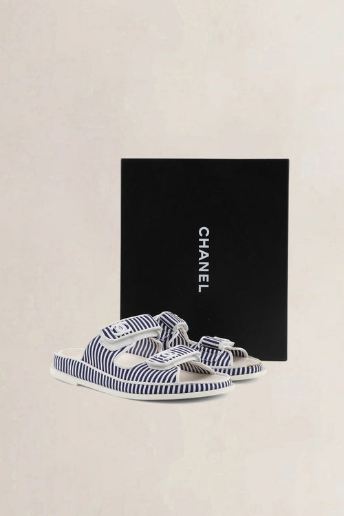 Chanel Blue/White Striped Dad Sandals