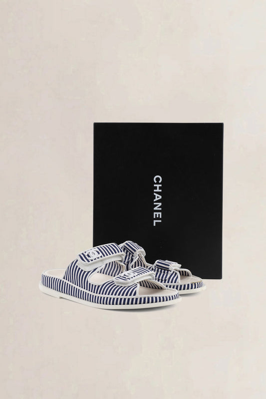Chanel Blue/White Striped Dad Sandals