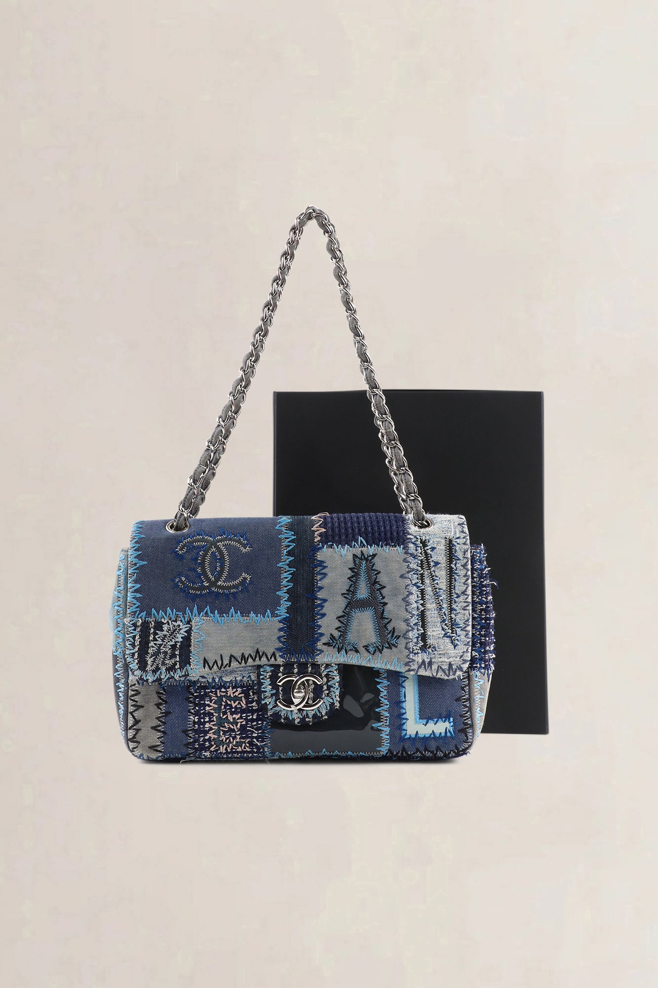 Chanel Blue Patchwork Large Classic Flap — vintage