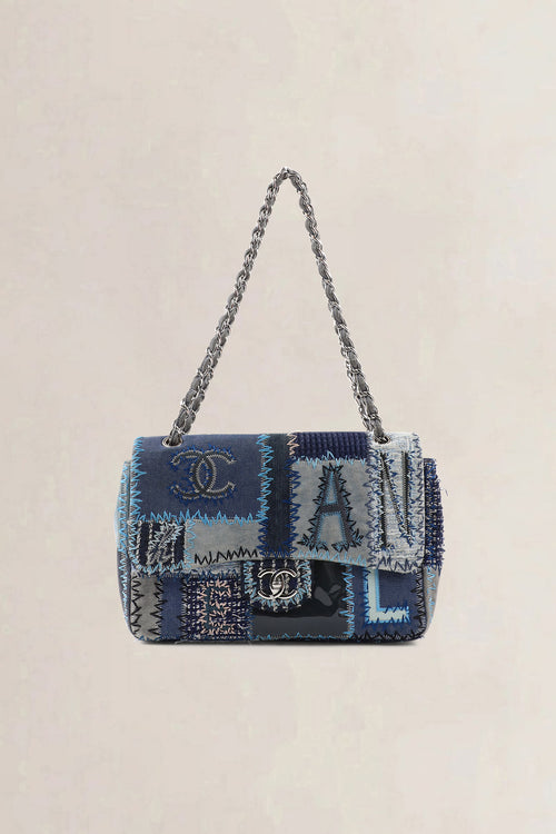Chanel Blue Patchwork Large Classic Flap Bag