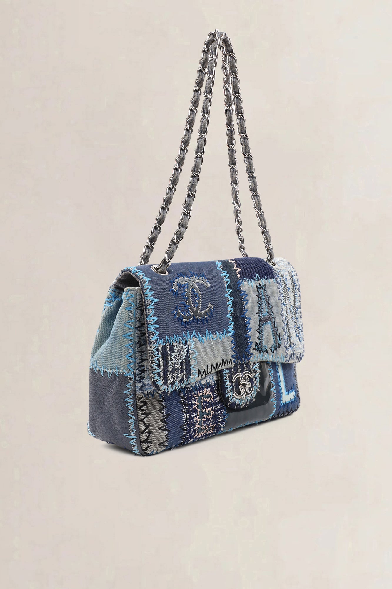 Chanel Blue Patchwork Large Classic Flap — vintage