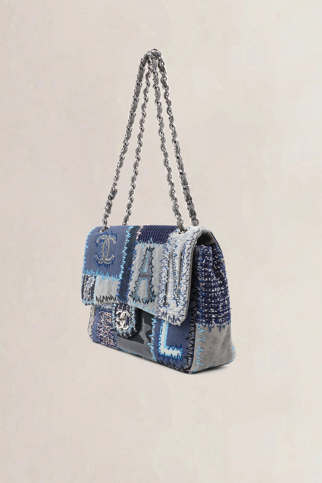 Chanel Blue Patchwork Large Classic Flap — vintage