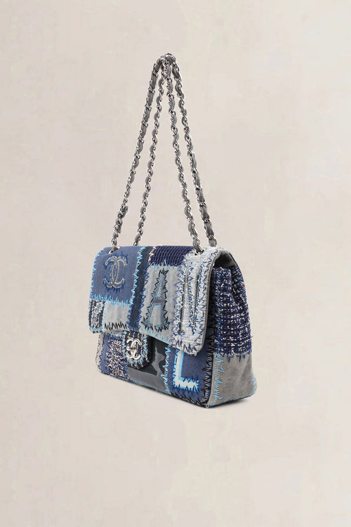 Chanel Blue Patchwork Large Classic Flap Bag