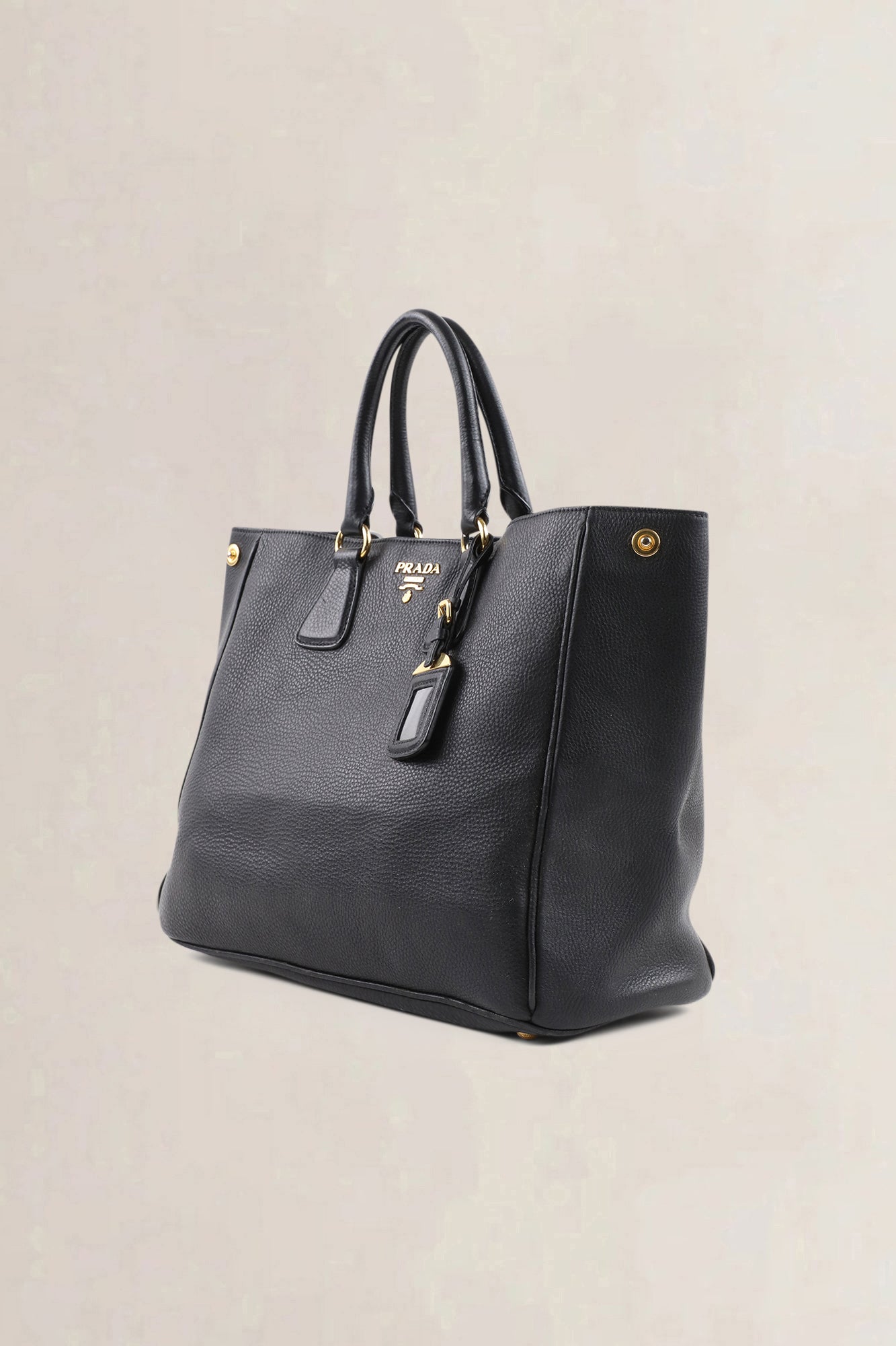 Prada Black Vitello Daino Top Handle Bag