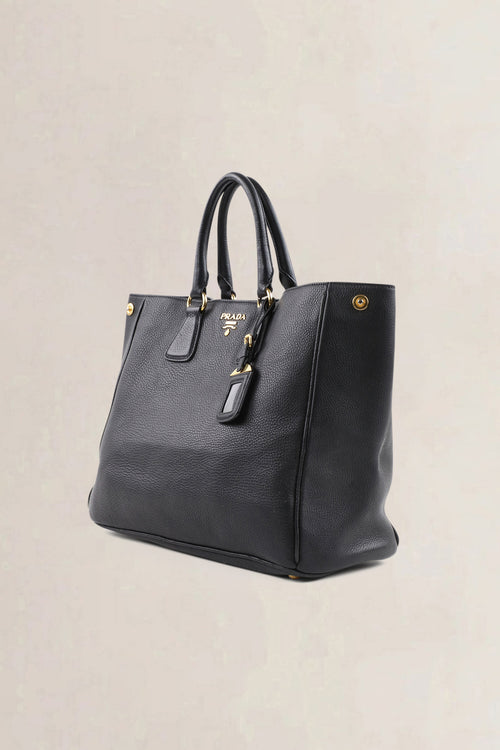 Prada Black Vitello Daino Top Handle Bag