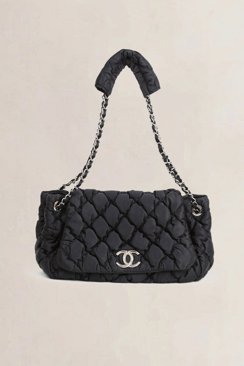 Chanel Black Quilted Bubble Jersey Flap Bag